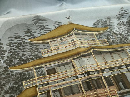 平和屋着物●男性　長襦袢　袷　手描き　風景文　金彩　正絹　逸品　AABH9528ck