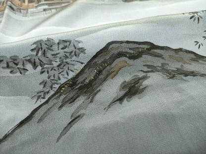 平和屋着物●男性　長襦袢　袷　手描き　風景文　金彩　正絹　逸品　AABH9528ck