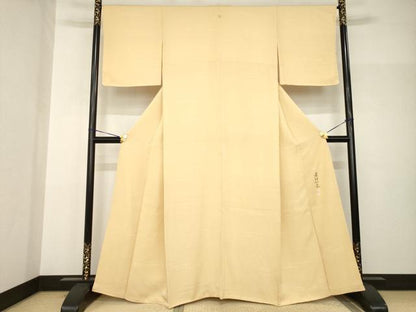 平和屋着物●本加賀友禅作家　藤村加泉　色無地　霞地紋　杏色　正絹　逸品　AABH9529ck