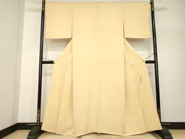 平和屋着物●本加賀友禅作家　藤村加泉　色無地　霞地紋　杏色　正絹　逸品　AABH9529ck