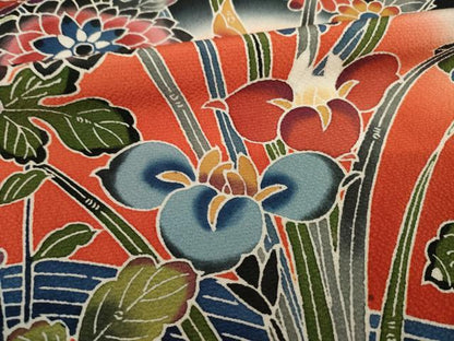 平和屋着物●豪華振袖　紅型　流水花蝶籬文　黒地　正絹　逸品　AABH9530ck