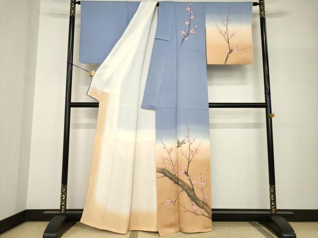 平和屋着物●訪問着　作家物　手描き　花鳥文　暈し染め　正絹　逸品　AABH9531ck