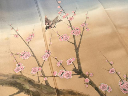 平和屋着物●訪問着　作家物　手描き　花鳥文　暈し染め　正絹　逸品　AABH9531ck