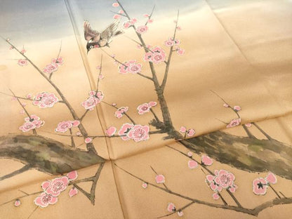 平和屋着物●訪問着　作家物　手描き　花鳥文　暈し染め　正絹　逸品　AABH9531ck
