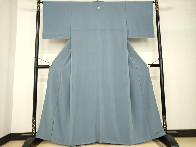 平和屋着物●上質な色無地　御召御納戸色　正絹　逸品　AABH9535ck