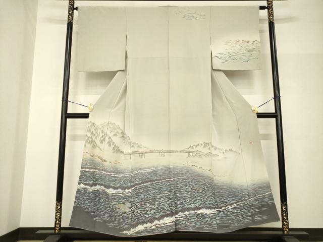 平和屋着物●十日町友禅作家　林静穂　訪問着　風景文　暈し染め　正絹　逸品　AABH9536ck