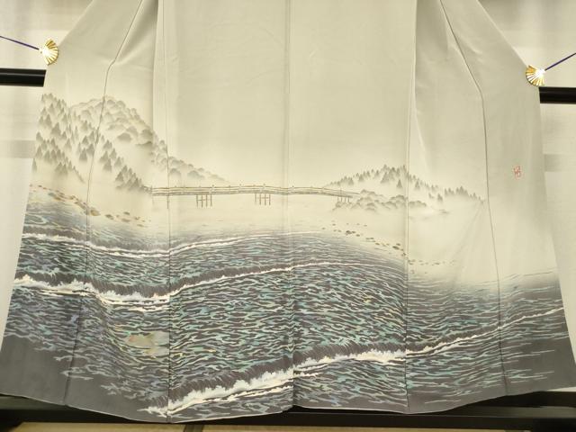 平和屋着物●十日町友禅作家　林静穂　訪問着　風景文　暈し染め　正絹　逸品　AABH9536ck