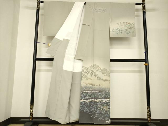 平和屋着物●十日町友禅作家　林静穂　訪問着　風景文　暈し染め　正絹　逸品　AABH9536ck