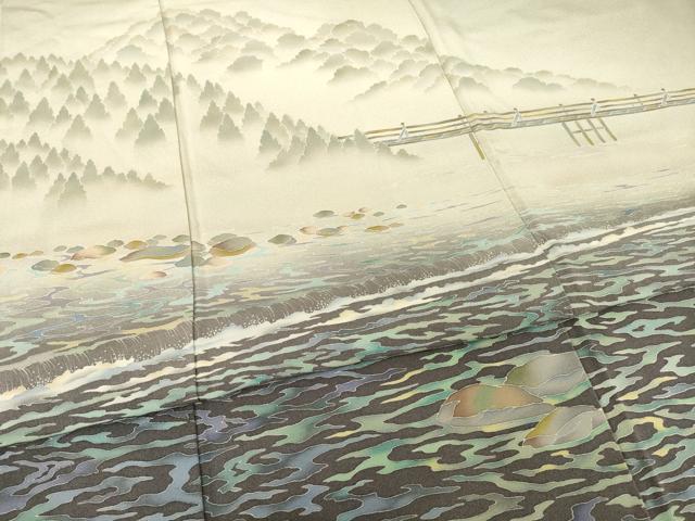 平和屋着物●十日町友禅作家　林静穂　訪問着　風景文　暈し染め　正絹　逸品　AABH9536ck