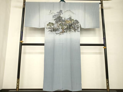 平和屋着物●男性　長襦袢　袷　風景文　正絹　逸品　未使用　AABH9537ck