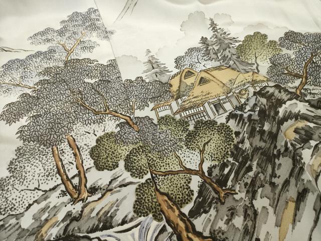 平和屋着物●男性　長襦袢　袷　風景文　正絹　逸品　未使用　AABH9537ck