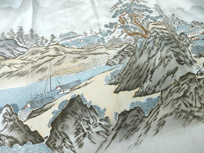 平和屋着物●男性　長襦袢　袷　手描き　風景文　正絹　逸品　AABH9542ck