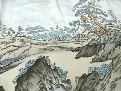 平和屋着物●男性　長襦袢　袷　手描き　風景文　正絹　逸品　AABH9542ck