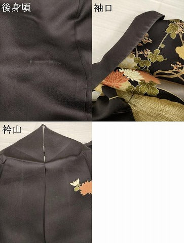 平和屋着物●訪問着　駒刺繍　雲重ね枝花文　金彩　正絹　逸品　AABH9544ck