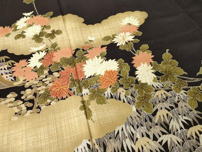 平和屋着物●訪問着　駒刺繍　雲重ね枝花文　金彩　正絹　逸品　AABH9544ck