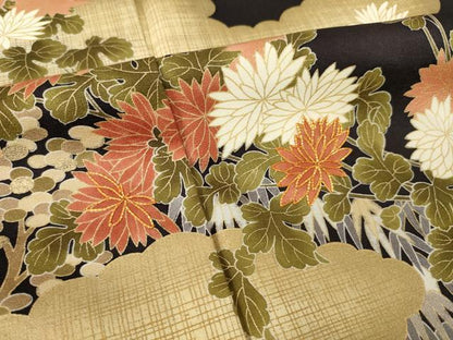 平和屋着物●訪問着　駒刺繍　雲重ね枝花文　金彩　正絹　逸品　AABH9544ck