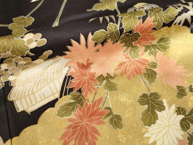 平和屋着物●訪問着　駒刺繍　雲重ね枝花文　金彩　正絹　逸品　AABH9544ck