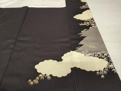 平和屋着物●訪問着　駒刺繍　雲重ね枝花文　金彩　正絹　逸品　AABH9544ck