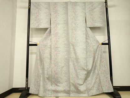 平和屋着物●本場大島紬　白大島　カタズ9マルキ　草花間道　正絹　逸品　AABH9546ck