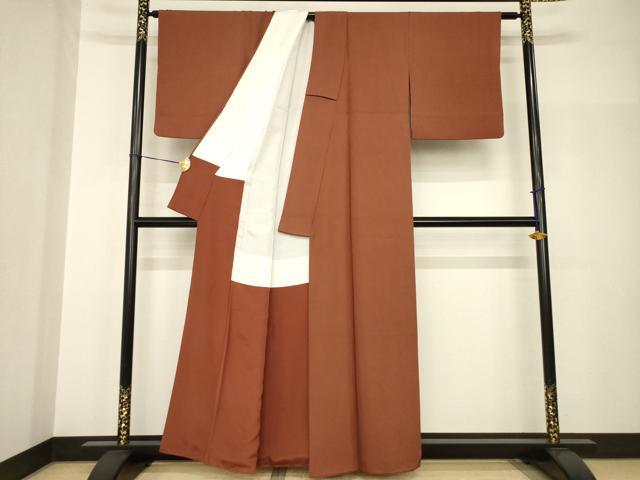 平和屋着物●江戸小紋　万筋　黒×紅鳶色　正絹　逸品　AABH9548ck