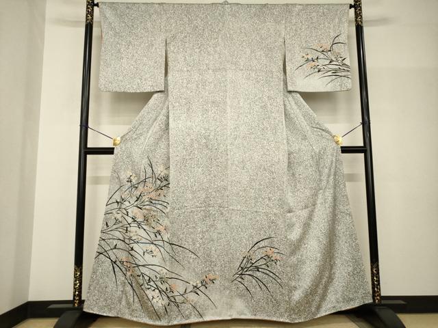 平和屋着物●訪問着　草花文　黒地　正絹　逸品　AABH9550ck