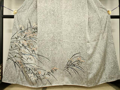 平和屋着物●訪問着　草花文　黒地　正絹　逸品　AABH9550ck