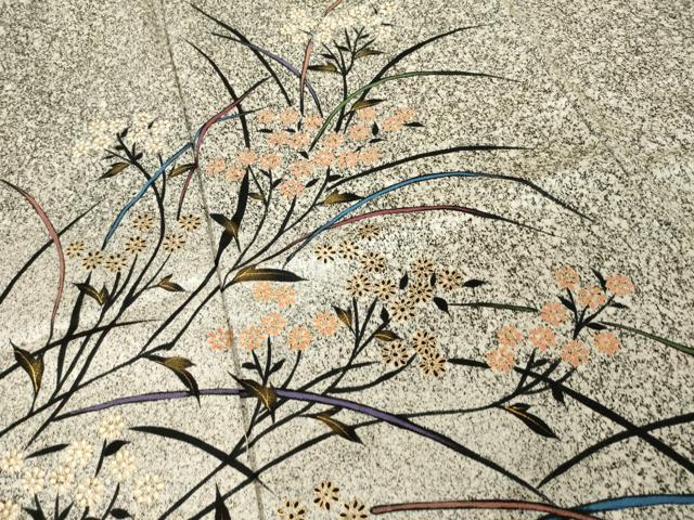 平和屋着物●訪問着　草花文　黒地　正絹　逸品　AABH9550ck