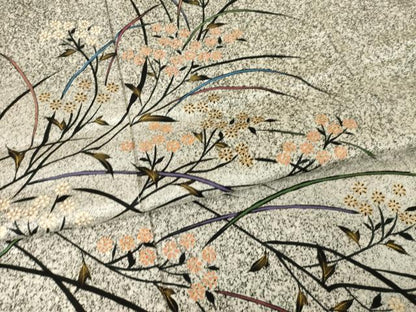 平和屋着物●訪問着　草花文　黒地　正絹　逸品　AABH9550ck