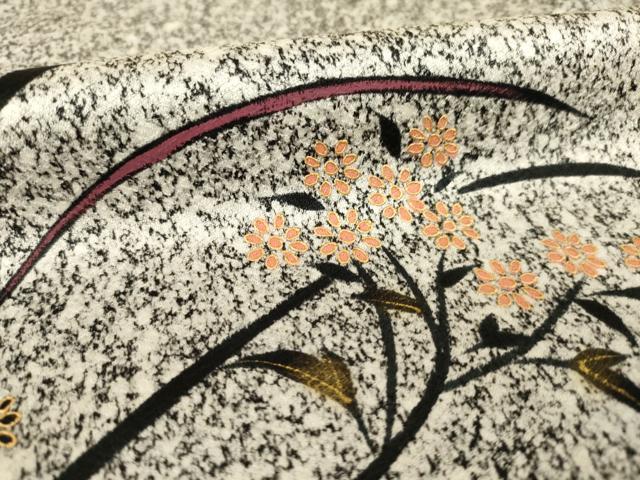 平和屋着物●訪問着　草花文　黒地　正絹　逸品　AABH9550ck