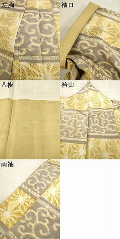 平和屋着物●上質な紬　市松麻の葉唐草文　正絹　逸品　AABH9551ck