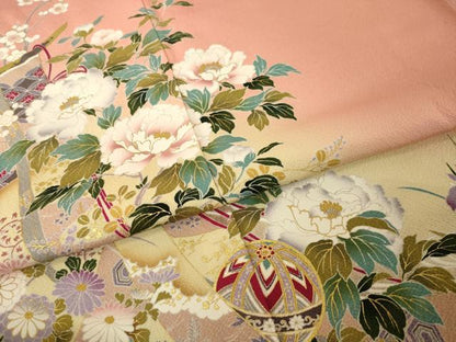 平和屋着物●豪華振袖　几帳花文　暈し染め　金彩　正絹　逸品　AABH9557ck