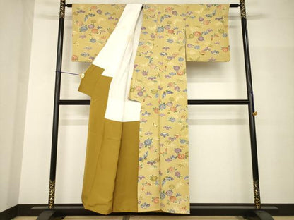 平和屋着物●上質な小紋　型染め　花蝶文　正絹　逸品　AABH9559ck
