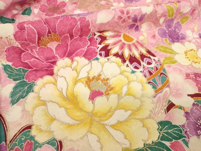 平和屋着物●豪華振袖　刺繍　花毬文　金彩　銀通し地　正絹　逸品　AABH9560ck