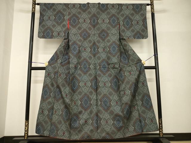 平和屋着物●アンティーク大島　本場大島紬　菱文　割込み絣　正絹　逸品　AABH9562ck