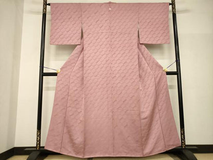 平和屋着物●上質な色無地　瓦地紋　退紅色　正絹　逸品　AABH9563ck
