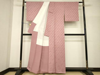 平和屋着物●上質な色無地　瓦地紋　退紅色　正絹　逸品　AABH9563ck