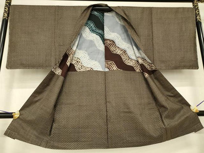 平和屋着物●男性　本場大島紬　アンサンブル　鱗文様　一元7マルキ　正絹　逸品　AABH9564ck