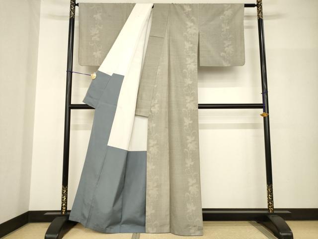 平和屋着物●結城紬　120亀甲　唐草文　正絹　逸品　AABH9566ck