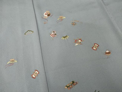平和屋着物●訪問着　総刺繍　宝尽くし　金糸　ロング丈　正絹　逸品　AABH9568ck