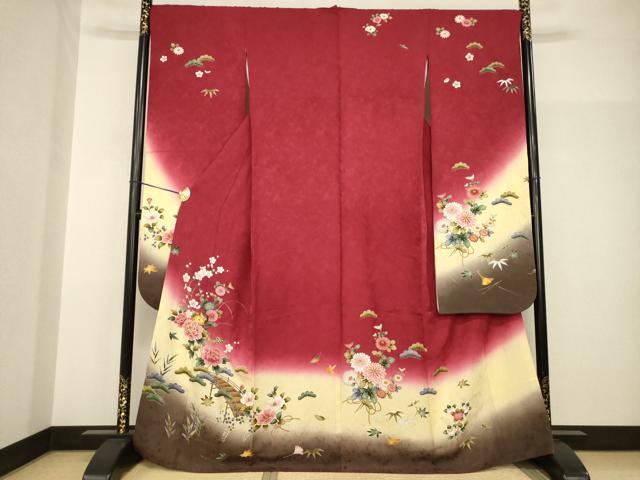 平和屋着物●豪華振袖　渡り橋花文　暈し染め　金彩　正絹　逸品　未使用　AABH9569ck