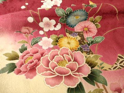 平和屋着物●豪華振袖　渡り橋花文　暈し染め　金彩　正絹　逸品　未使用　AABH9569ck