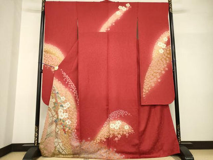 平和屋着物●豪華振袖　蔓帯花文　金通し地　正絹　逸品　AABH9570ck