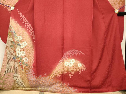 平和屋着物●豪華振袖　蔓帯花文　金通し地　正絹　逸品　AABH9570ck