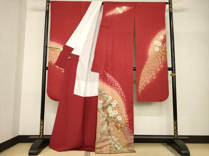 平和屋着物●豪華振袖　蔓帯花文　金通し地　正絹　逸品　AABH9570ck