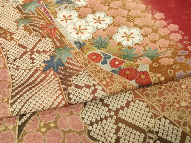 平和屋着物●豪華振袖　蔓帯花文　金通し地　正絹　逸品　AABH9570ck