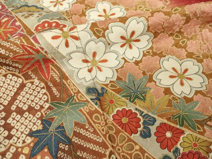 平和屋着物●豪華振袖　蔓帯花文　金通し地　正絹　逸品　AABH9570ck
