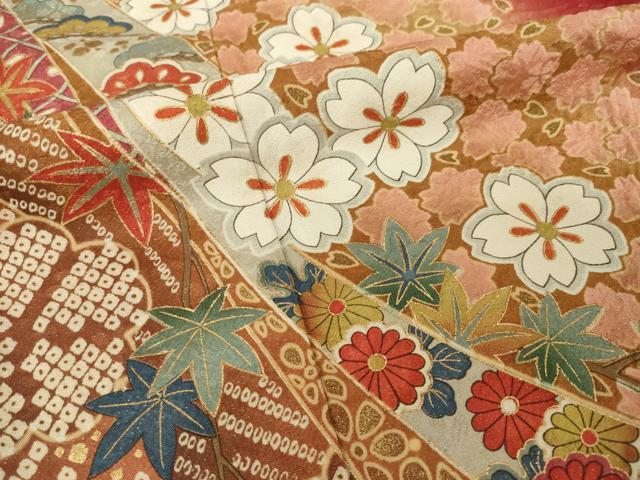平和屋着物●豪華振袖　蔓帯花文　金通し地　正絹　逸品　AABH9570ck