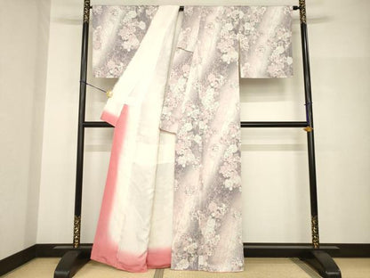 平和屋着物●上質な小紋　枝花文　暈し染め　正絹　逸品　AABH9571ck