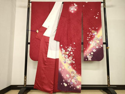 平和屋着物●豪華振袖　駒刺繍　舞花文　暈し染め　正絹　逸品　AABH9572ck