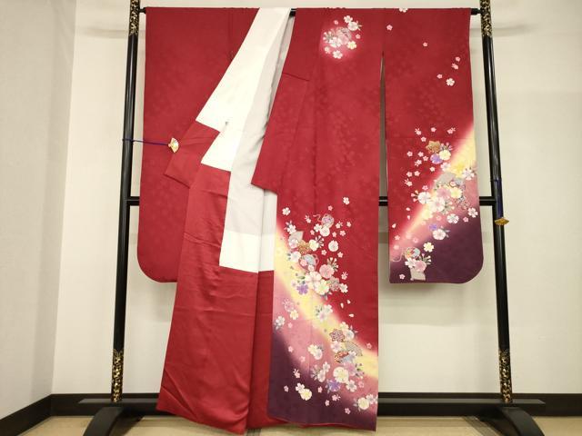 平和屋着物●豪華振袖　駒刺繍　舞花文　暈し染め　正絹　逸品　AABH9572ck